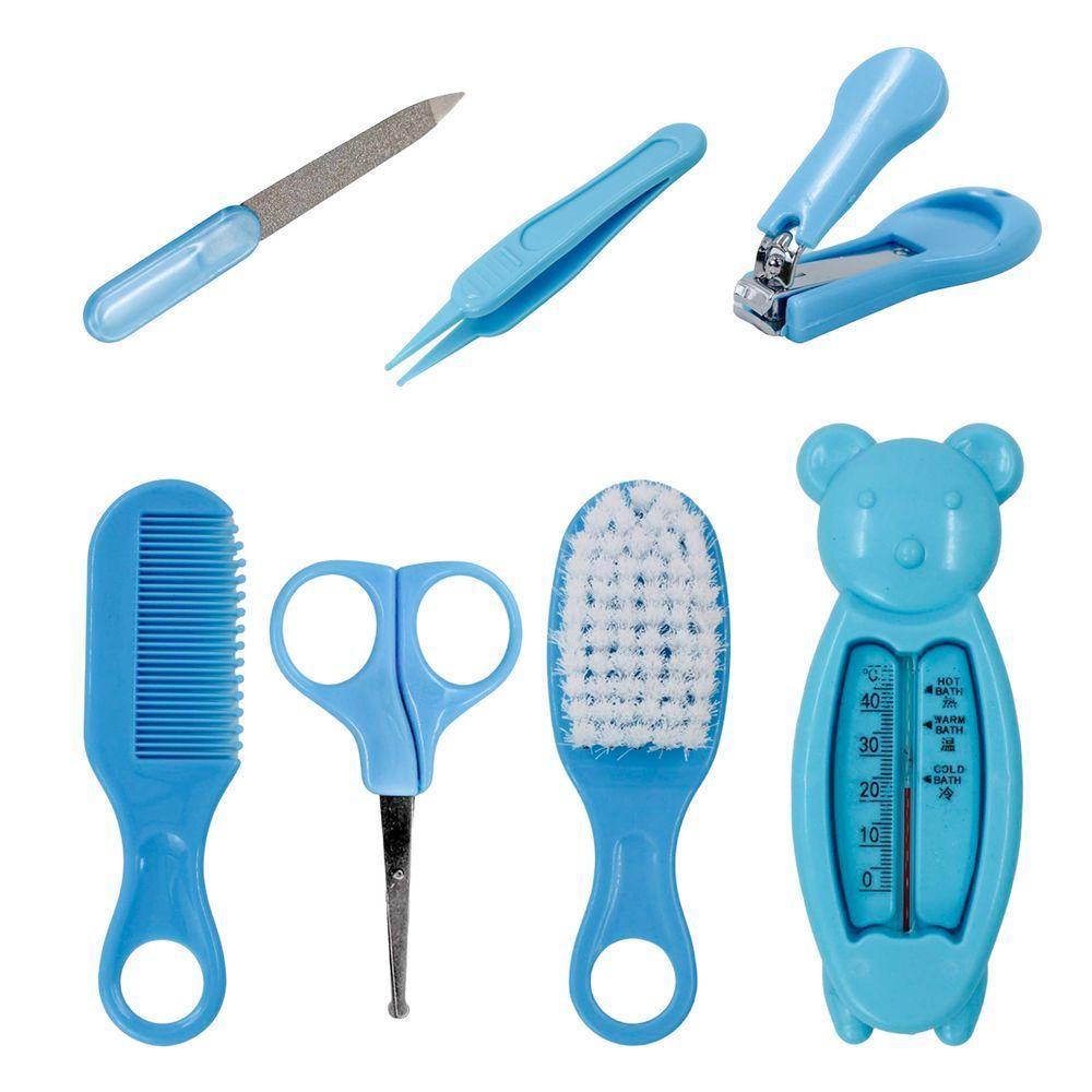 Kit Cuidados Higiene Bebe Pente Escova Cortador De Unha Recém Nascidos Azul - 1