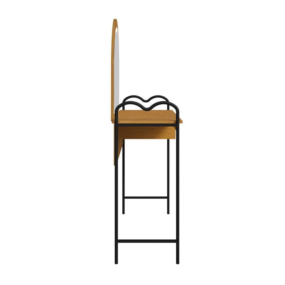 Penteadeira Camarim Bancada Maquiagem Espelho Gaveta Estilo Industrial Pé De Ferro Nature - 3