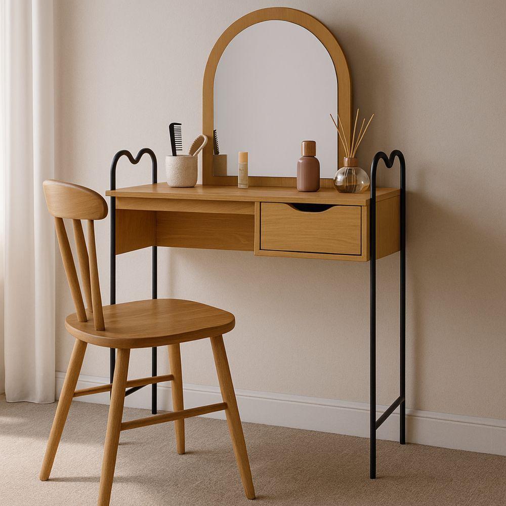 Penteadeira Camarim Bancada Maquiagem Espelho Gaveta Estilo Industrial Pé De Ferro Nature - 4