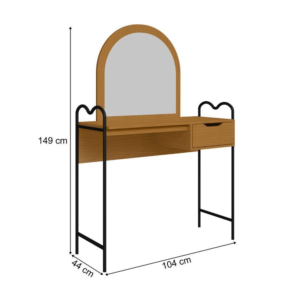 Penteadeira Camarim Bancada Maquiagem Espelho Gaveta Estilo Industrial Pé De Ferro Nature - 5