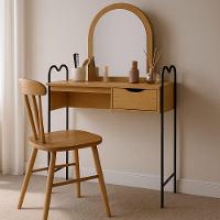 Penteadeira Camarim Bancada Maquiagem Espelho Gaveta Estilo Industrial Pé De Ferro Nature