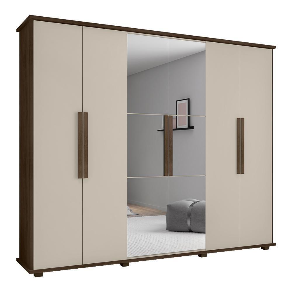 Roupeiro 6 Portas Bérgamo Freijó Off White Com Espelho - 1