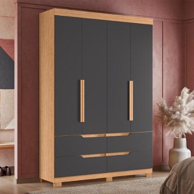 Guarda Roupa Casal Virginia 6 Portas de Bater 4 Gavetas Freijó-Titanium MDP