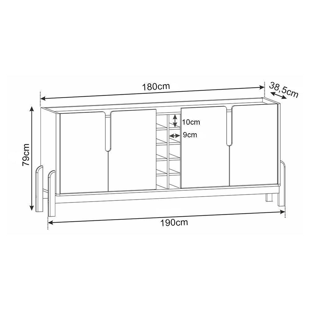 Balcão Buffet Lizz Com 4 Portas E Adega 1,90 Off-white/cedro - 3