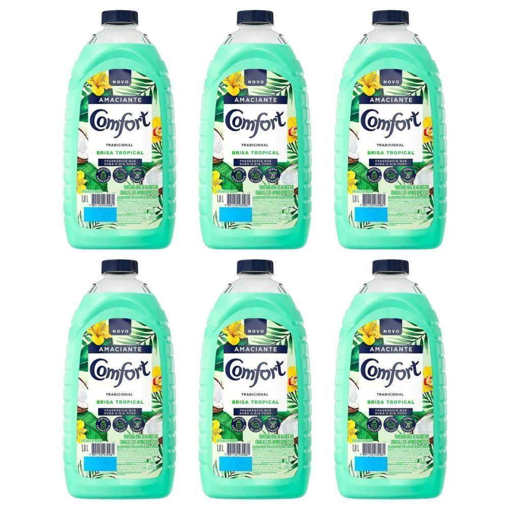 Caixa Com 6 Amaciante Comfort De Roupa Brisa Tropical Com Toque De Coco Frasco 1 8l - 1