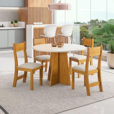 Conjunto de Jantar Slin Viero 4 Lugares Tampo MDF Veludo Mel Mesa Redonda 90x90
