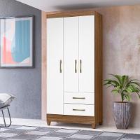 Guarda Roupa Solteiro Lima 3 Portas 2 Gavetas Naturale Branco Moval Naturale Com Branco - 2