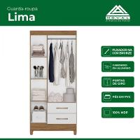Guarda Roupa Solteiro Lima 3 Portas 2 Gavetas Naturale Branco Moval Naturale Com Branco
