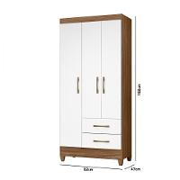 Guarda Roupa Solteiro Lima 3 Portas 2 Gavetas Naturale Branco Moval Naturale Com Branco - 6