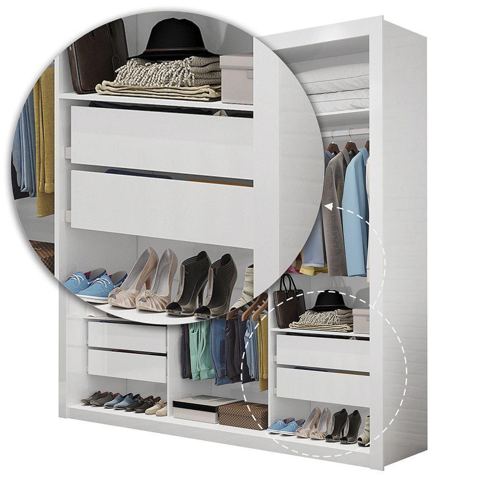 Quarto Completo De Casal Com Closet Clarice 4 Gavetas E Cama Paula Carioca Móveis Branco - 5