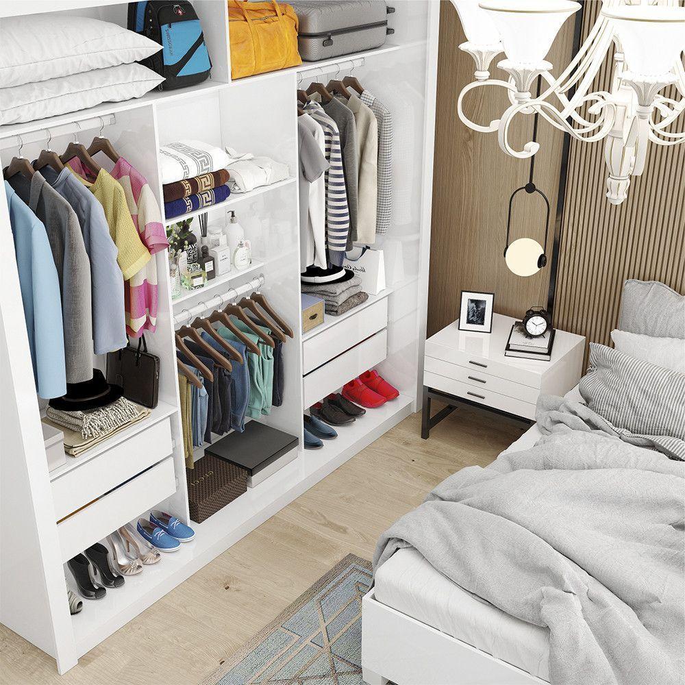 Quarto Completo De Casal Com Closet Clarice 4 Gavetas E Cama Paula Carioca Móveis Branco - 7