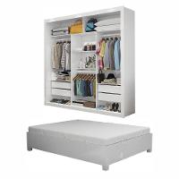 Quarto Completo De Casal Com Closet Clarice 4 Gavetas E Cama Paula Carioca Móveis Branco - 6