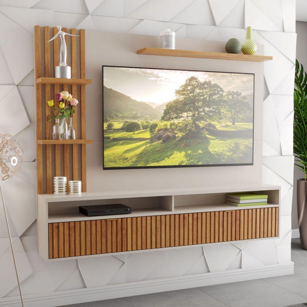 Painel Para Tv Até 65 Polegadas Aurora Off White Mel Ripado Viero Off White Com Mel - 1