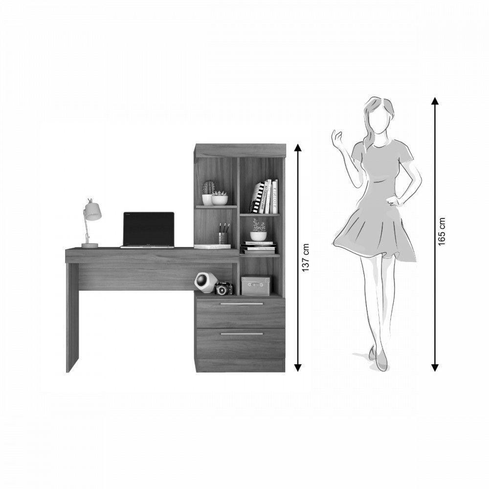 Mesa Para Escritório Com Estante E 2 Gavetas Office Branco - 2