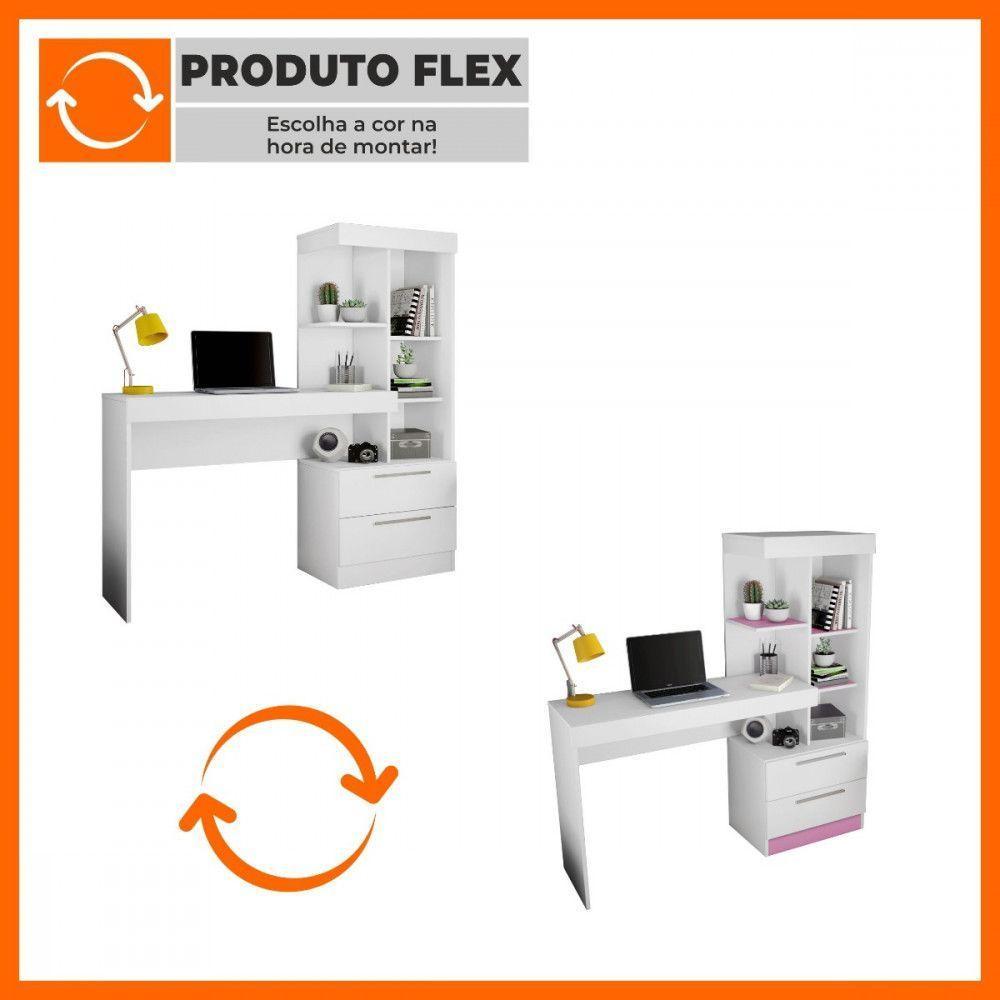 Mesa Para Escritório Com Estante E 2 Gavetas Office Branco - 3
