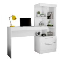Mesa Para Escritório Com Estante E 2 Gavetas Office Branco - 1