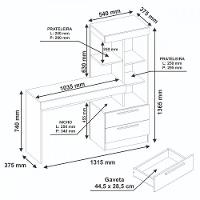 Mesa Para Escritório Com Estante E 2 Gavetas Office Branco