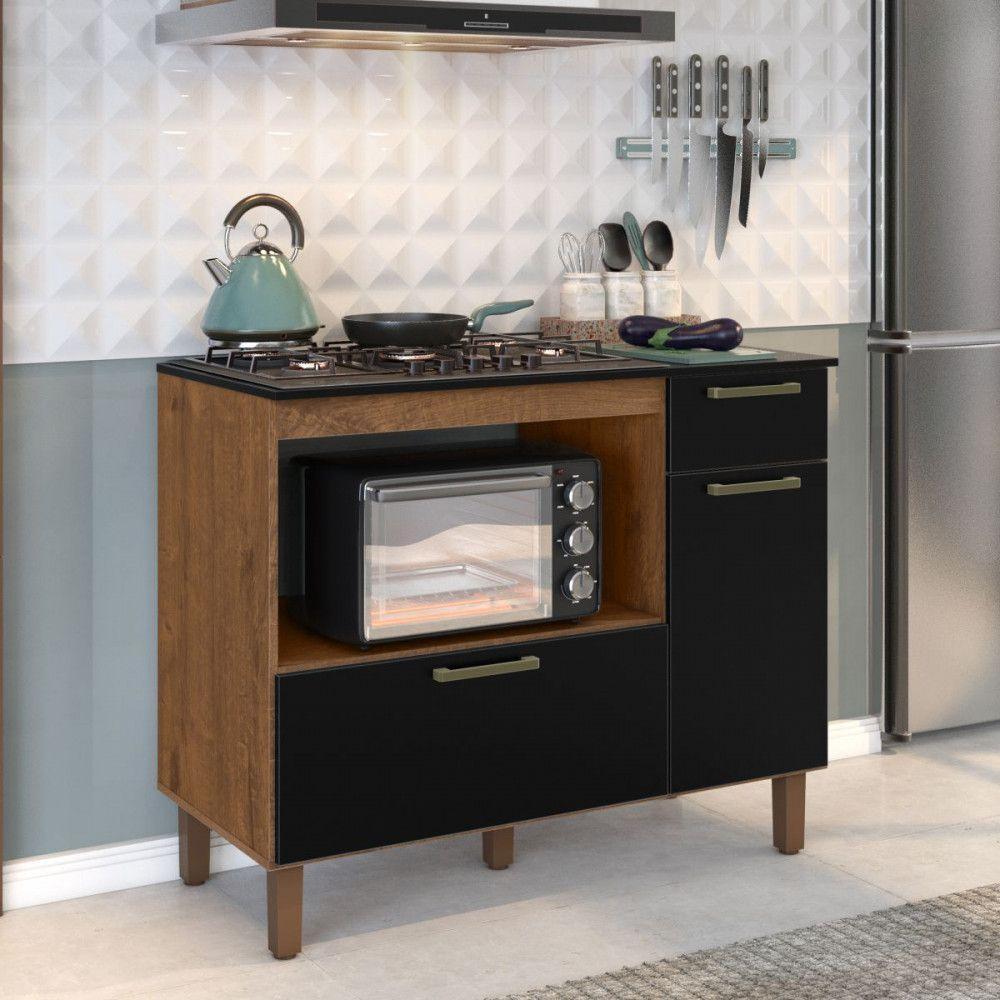 Balcão P/Cooktop Forno 5 Bocas 2 Portas 1 Gaveta Natura/preto - 1