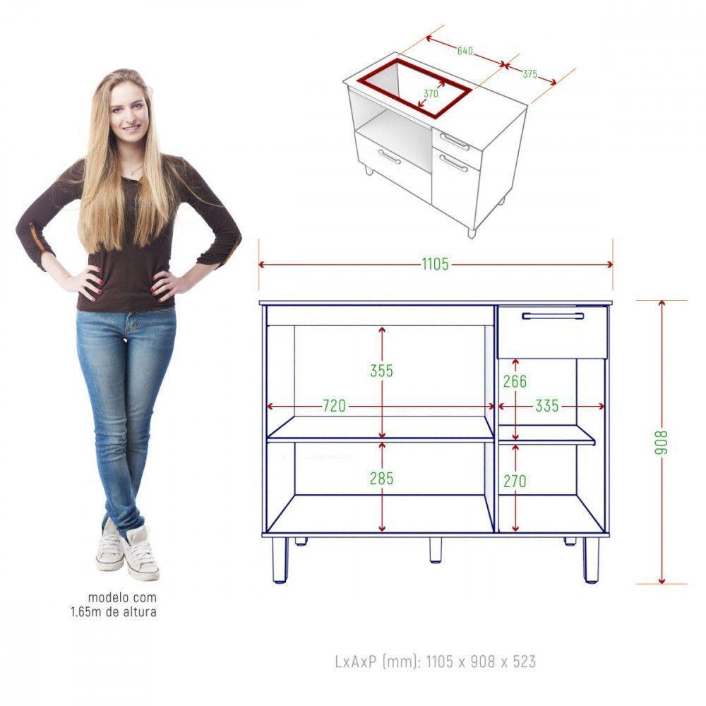 Balcão P/Cooktop Forno 5 Bocas 2 Portas 1 Gaveta Natura/preto - 2