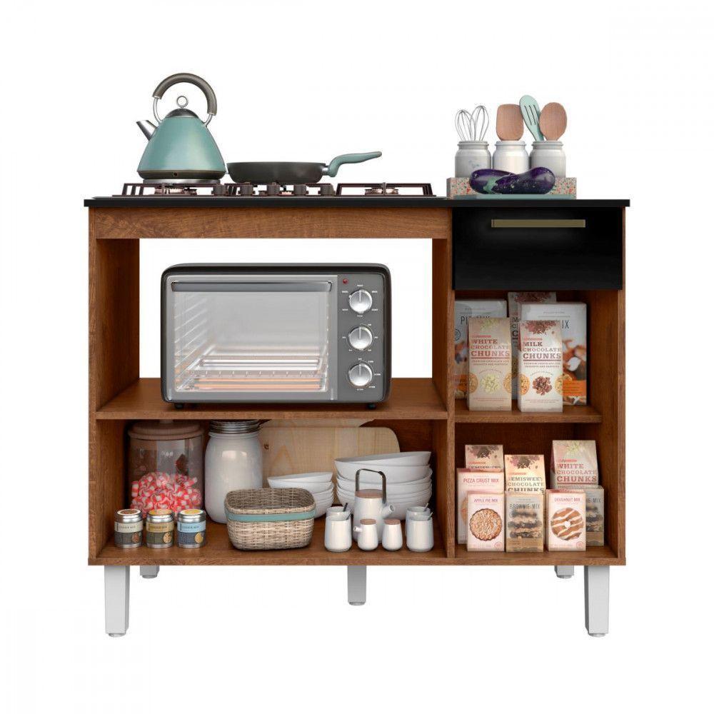 Balcão P/Cooktop Forno 5 Bocas 2 Portas 1 Gaveta Natura/preto - 3