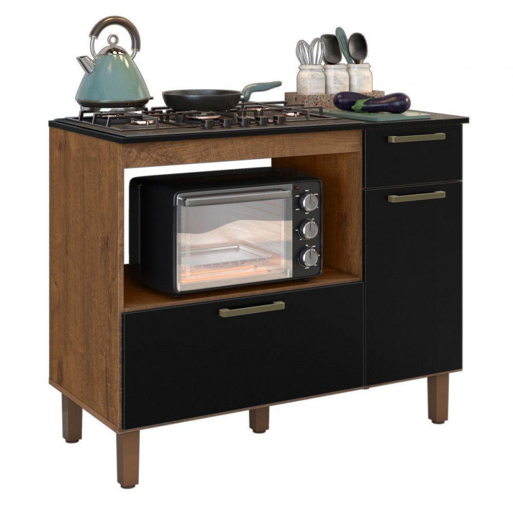 Balcão P/Cooktop Forno 5 Bocas 2 Portas 1 Gaveta Natura/preto - 4