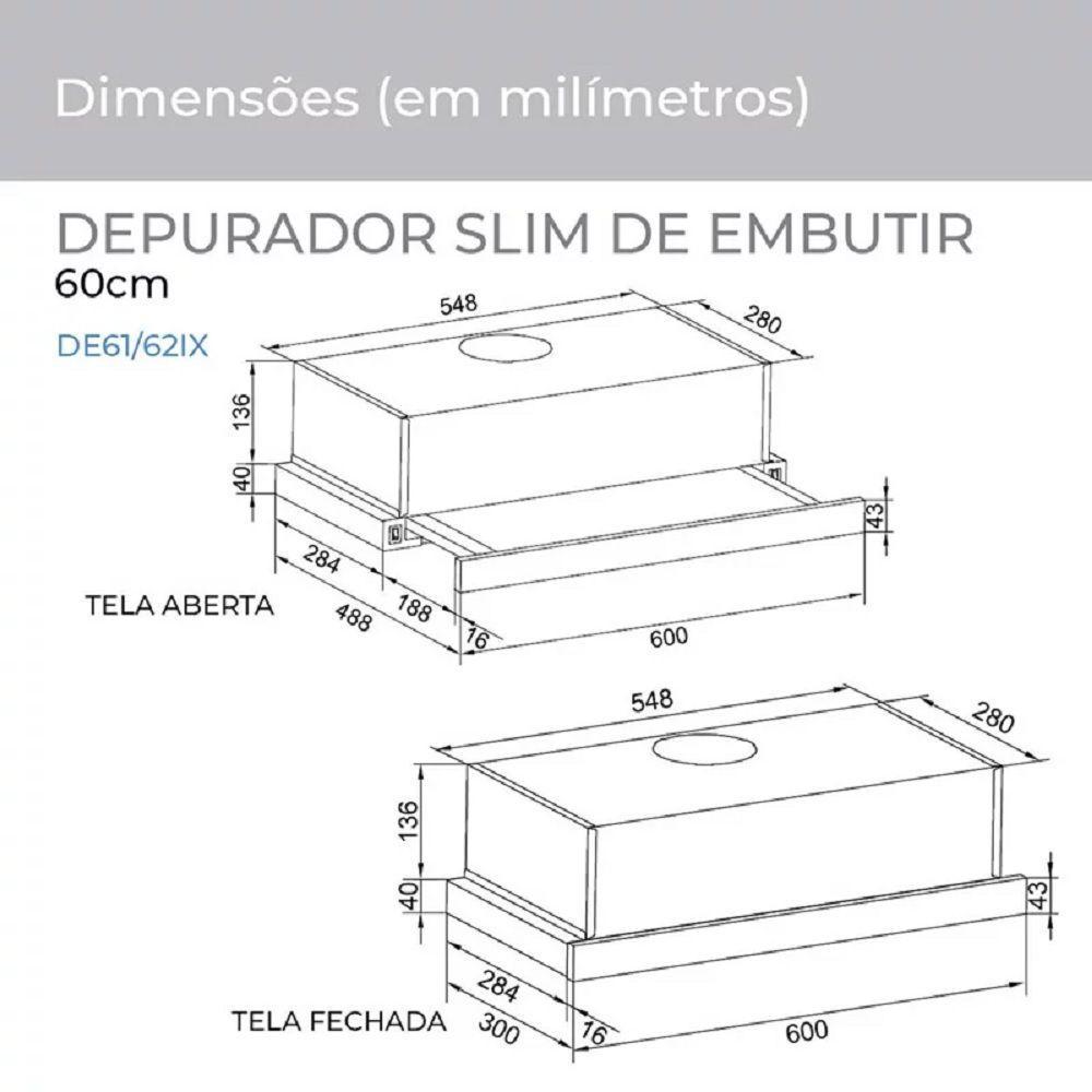Depurador de Ar Slim de Embutir 60 Cm Inox Suggar 220v - 2