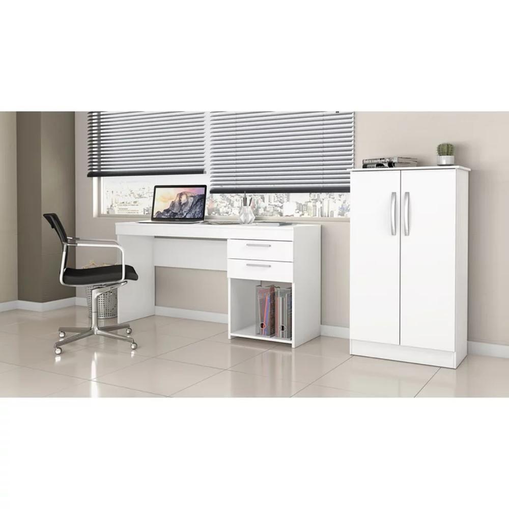 Conjunto Para Escritório Com Mesa Office E Armário Branco - 1
