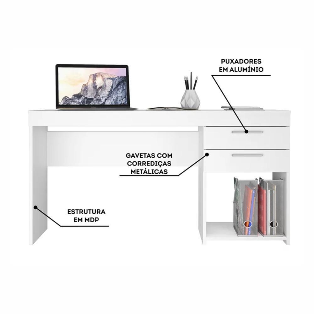 Conjunto Para Escritório Com Mesa Office E Armário Branco - 4