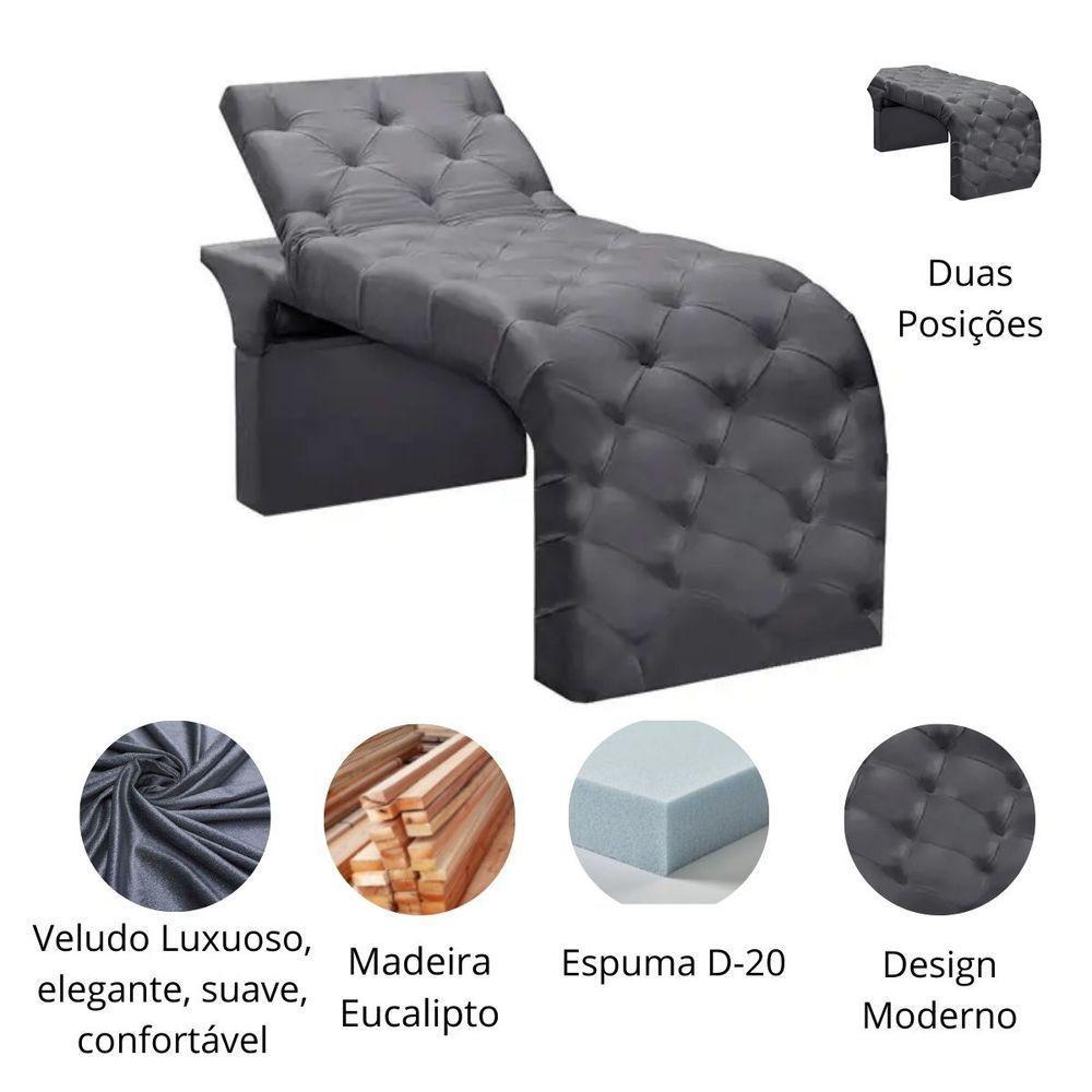 Maca Estofada Estética Cílios Regulável Spa Veludo Eloísa Cinza - 4
