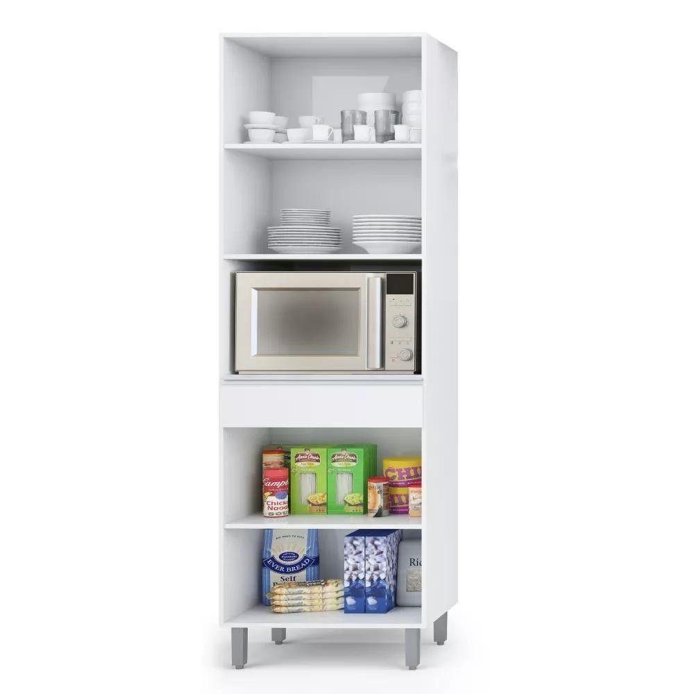 Paneleiro Top Class Espaço Para Microondas 4 Portas 1 Gaveta Branco Brilho Batrol Branco Brilho - 2