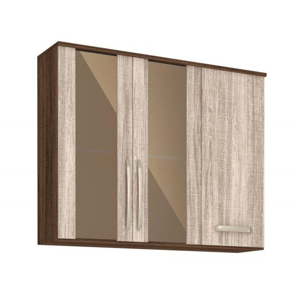 Armario Aereo 120 Cm 3 Portas Amêndoa E Rustico - 1
