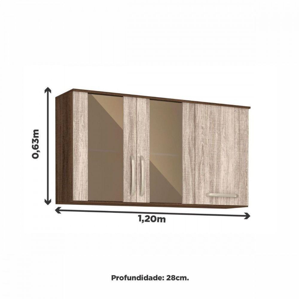 Armario Aereo 120 Cm 3 Portas Amêndoa E Rustico - 2