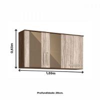 Armario Aereo 120 Cm 3 Portas Amêndoa E Rustico - 3