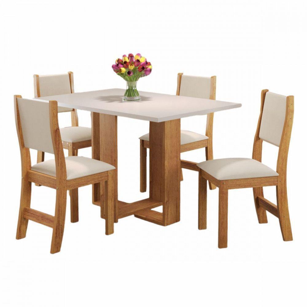 Mesa Milani Com 4 Cadeiras Sol Viero Mel / Amêndoa / Off White - 1