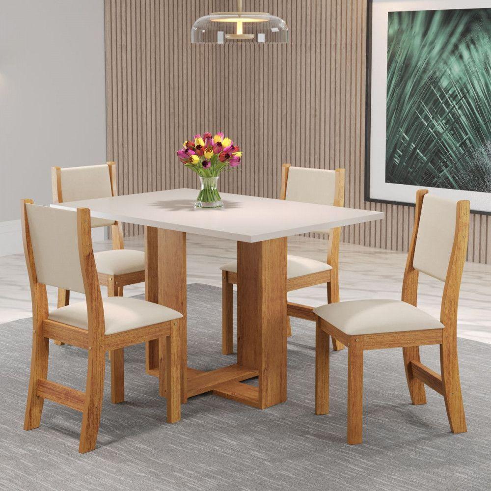 Mesa Milani Com 4 Cadeiras Sol Viero Mel / Amêndoa / Off White - 4