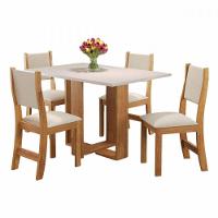 Mesa Milani Com 4 Cadeiras Sol Viero Mel / Amêndoa / Off White - 1