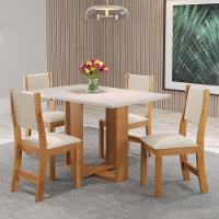 Mesa Milani Com 4 Cadeiras Sol Viero Mel / Amêndoa / Off White - 7