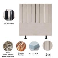 Cabeceira Cama Solteiro Box 100 Cm Luna Veludo E Frame Bege