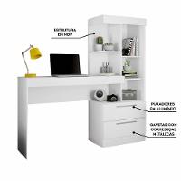 Conjunto Para Escritório 2 Peças Com Mesa E Armário Branco - 4