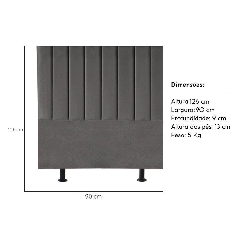 Cabeceira Estofada Cama Box Solteiro 90 Cm Alice Corino Cinza - 3