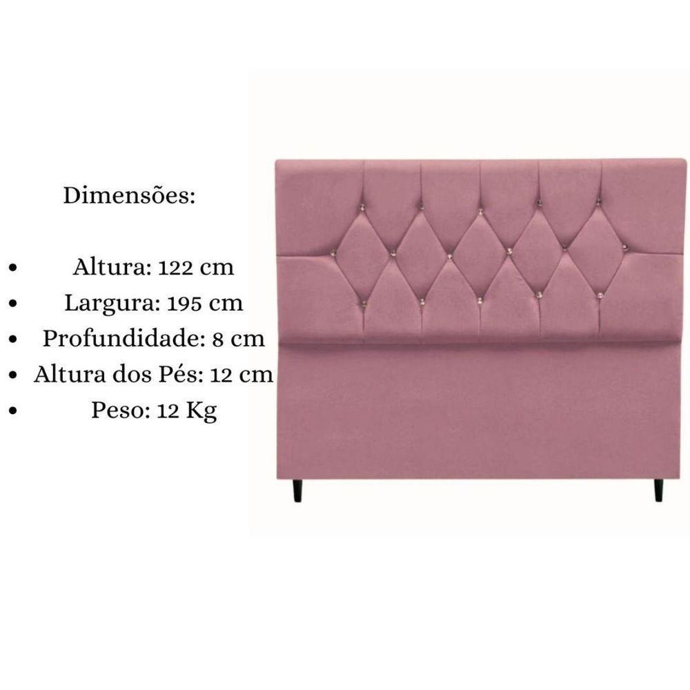 Cabeceira Estofada Cama Box King 195 Cm Aurora Suede Rose - 5
