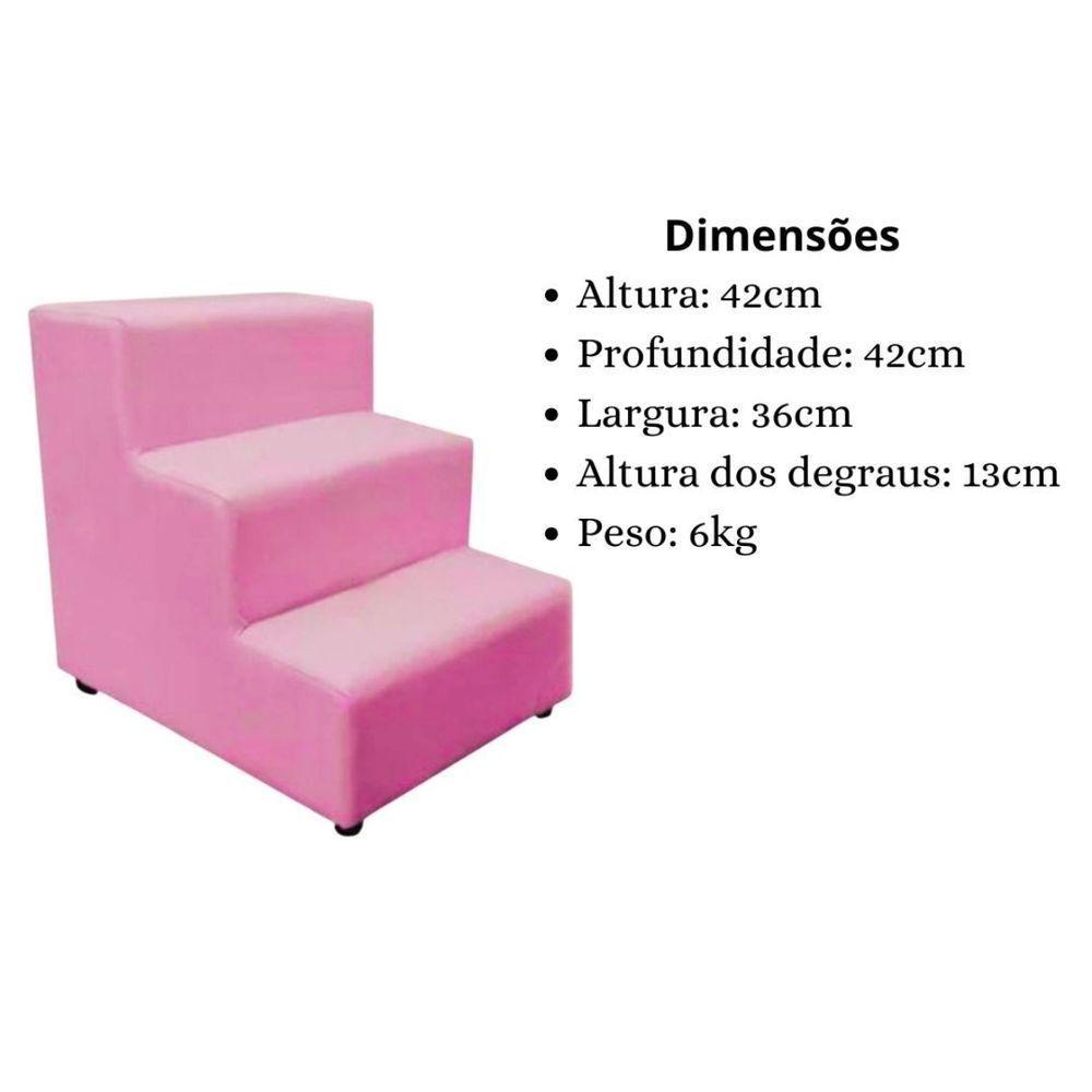 Escada Escadinha Pet Cachorro 3 Degraus Rampa Suede Dog Rosa - 7