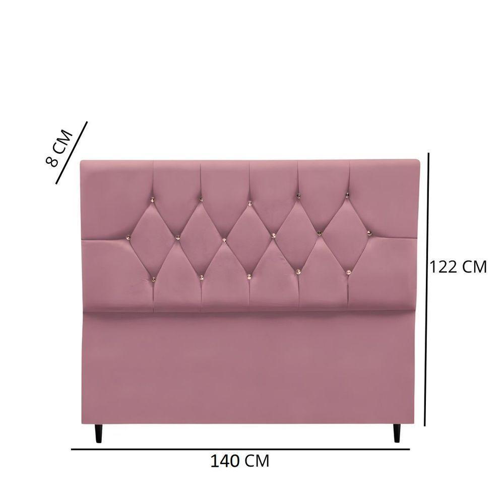 Cabeceira Estofada Cama Box Casal 140 Cm Geovana Suede Rosê - 3