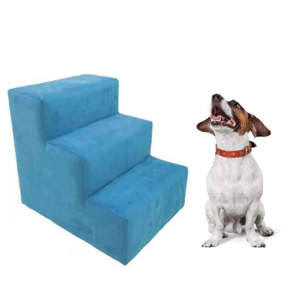 Escada Escadinha Pet Cachorro 3 Degraus Rampa Suede Dog Azul Turquesa - 2