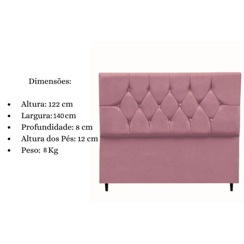 Cabeceira Estofada Cama Box Casal 140 Cm Aurora Suede Rosê - 5