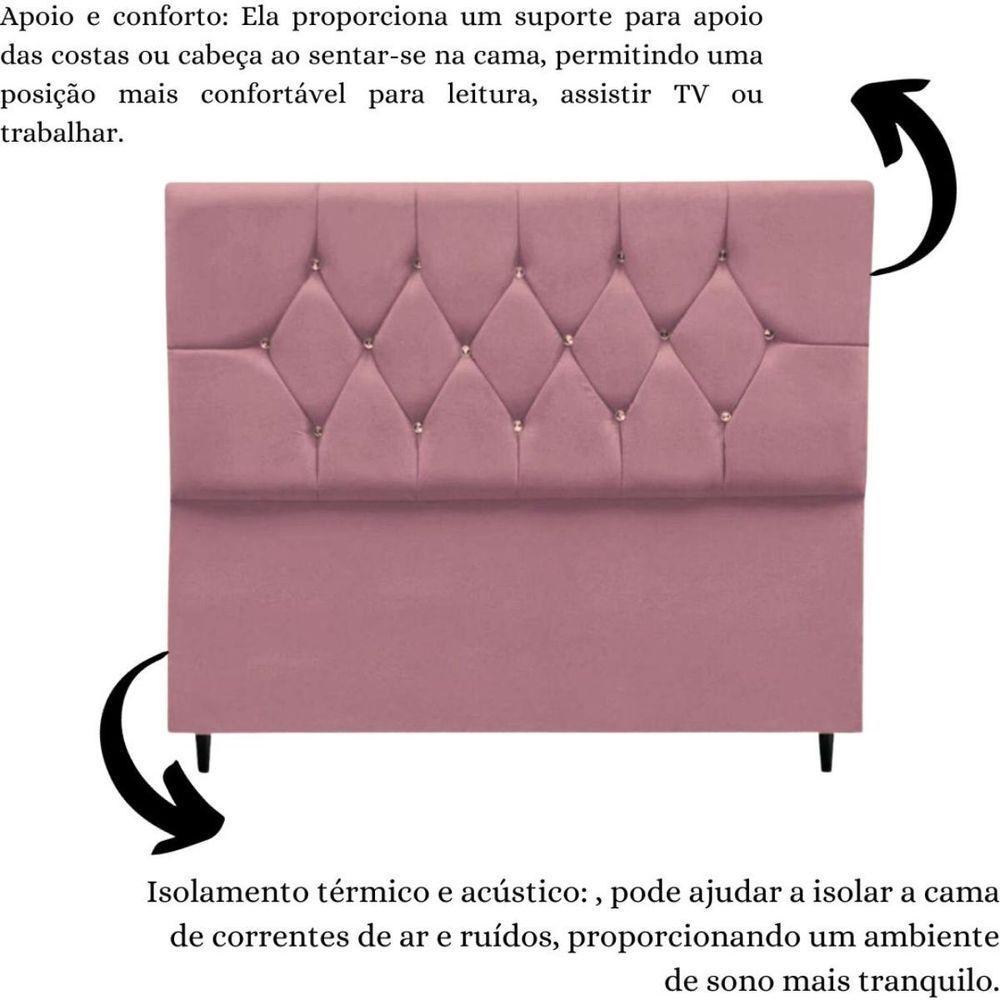 Cabeceira Estofada Cama Box Casal 140 Cm Aurora Suede Rosê - 6
