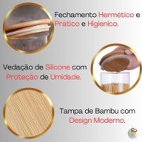 Pote De Vidro Hermético 1000ml 2 Unidade Tampa Bambu Vedação - 3