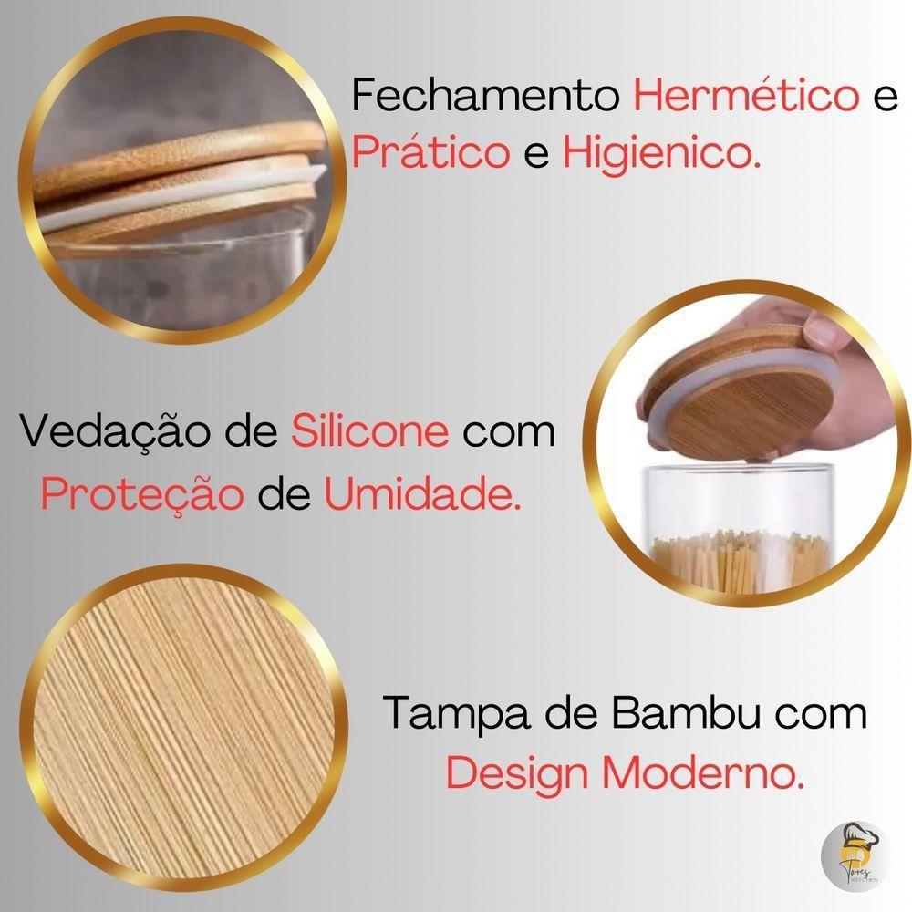 Pote Hermético De Vidro 1000ml Com 2 Unidades E Tampa De Bambu Premium - 3