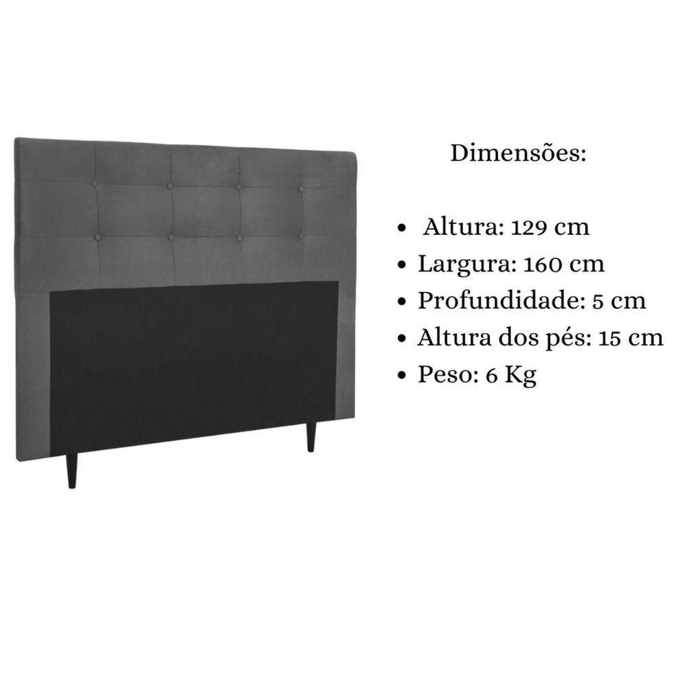 Cabeceira Estofada Cama Box Queen 160 Cm Lorena Suede Suede Cinza - 6