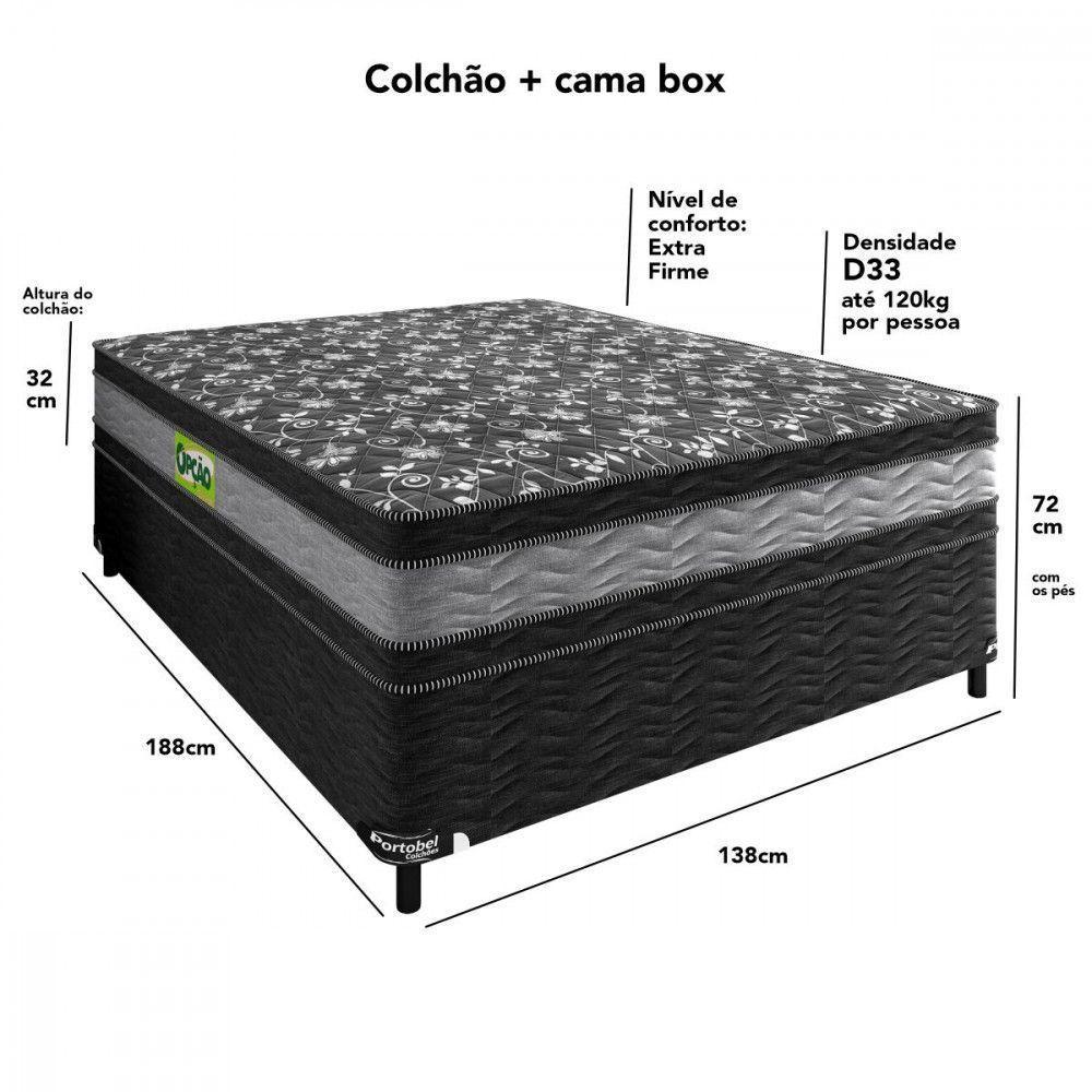 Cama Box Casal (box+ Colchão) De Espuma D33 Double Face 138x188x72cm Portobel Cinza Com Preto - 2